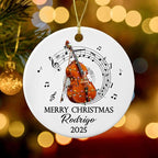 Unique Contrabass Instrument Ceramic Ornament, Customized Text Year Name Contrabassist Ornaments Gift for Women Men Contrabass Player/Lover, Personalized Double Bassist Musical Ceramic Xmas Ornament