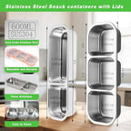 Stainless Steel Snackle Container For Adults, Reusable Bento Lunch Box Snack Containers, 2-3 Compartment Divided Food For Home Work Travel (2 Pack)