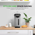 NutriChef 5.2 Qt Electric Water Kettle, Quick Heating, 5 Liter Digital Kettle with 5 Temperature Settings, Safety Lock, Stainless Steel, 3 Dispensing Options, Easy to Clean, 8.46" x 11.2" x 16.5"