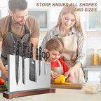 Large Magnetic Knife Holder16.15 x 11 Inches, Double Sided Magnetic Knife Block Without Knives, Stainless Steel Knife Storage Rack for Kitchen Counter With Strong Magnet Stand & Wood Base
