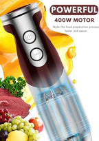 MegaWise 5-in-1 Hand Blender Set with Variable Speed Control, 400W Immersion Blender - Includes Whisk, Milk Frother, Chopper, and Beaker for Smoothies, Soups, and Baby Food (RED)