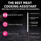 Wireless Smart Meat Thermometer with Bluetooth | Long Range | Measures Internal & Ambient Temp | for BBQ, Oven, Grill, Kitchen, Smoker, Rotisserie (Jet Black)