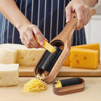 Box Cheese Grater With Container Stainless Steel Parmesan Cheese Grater With Wood Handle Shredder Zester Grater Box Kitchen Handheld Cheese Spoon Grater-Black Colour (With Handle)