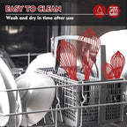 Walfos Whisk,Silicone Whisk Non Scratch-Whisks for cooking set of 4 Heat Resistant(480°F).Nice for Blending Beating Stirring and Kitchen Cooking &Baking.BPA Free and Dishwasher safe.(5+7+9+11inch )Red