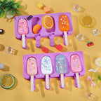 Ouddy Life Popsicle Molds Set of 2, Ice Pop Molds Silicone 4 Cavities Ice Cream Mold Oval Cake Pop Mold with 50 Wooden Sticks for DIY Popsicle (Purple) (Purple)