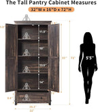 AMERLIFE 72" Tall Kitchen Pantry Storage Cabinet, Adjustable Shelves and Drawer, Farmhouse Food Pantry Cabinet for Kitchen, Living Room, Dining Room, Antique Oak