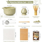 Matcha Whisk Set - Complete 8-Piece Japanese Tea Making Kit With Ceramic Bowl (Chawan), Bamboo Whisk (Chasen), Sifter, Scoop, Holder & Guide - Ideal Gift For Tea Enthusiasts (Mottled Green)