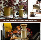 Pour Over Coffee Maker Set Vintage Ceramic Pour Over Coffee Dripper Set with 20 Count Paper Coffee Filters,for Home Café Restaurant Camping,15.8 Ounces(Yellow)