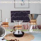 Pour Over Coffee Maker 600ml with 304 Stainless Steel Filter and Wooden Collar Holder Borosilicate Glass Drip Coffeemaker Server Set Clear Hand Brew Dripper Carafe for Home Camping Travel 20.3oz