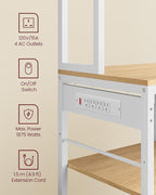 VASAGLE Bakers Rack with Charging Station, Coffee Bar with Adjustable Storage Shelves, Fabric Drawer, 12 Hooks, 15.7 x 39.4 x 71 Inches, Kitchen Microwave Stand, Golden Oak and Cloud White UKKS027Y01