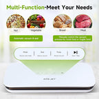 Vacuum Sealer for Food - Tempered Glass Panel, LED Touch Control, Digital Display, Pulse/Moist/Dry/Seal/External Suction Modes, Includes 30 Vacuum Bags & Built-in Cutter(White)