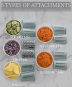 5 in1 Rotary Cheese Grater with Handle, Rotary Grater, Vegetable Slicer, Shredder, Carrot Grater, Nut Grinder, and Chocolate Shaver (Light Green)