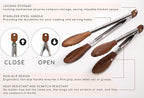 Kitchen Tongs Set - 9" & 12" Anti-Slip Long Wooden Cooking Tongs for BBQ, Grilling, Salad Tossing & Serving - Heat Resistant, Non-Stick Stainless Steel Handles with Hanging Hole