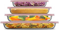JoyJolt 8-Piece Borosilicate Glass Oven Dishes with Blushy Pink Lids, Rectangle Deep Glass Baking Dish Set, Baking Pans for Lasagna Casserole Cake, Bakeware Set, Freezer to Oven Tray to Dishwasher