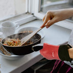 Kitchen Oven Gloves - Dual-Layer Heat Resistant Grilling Gloves, Silicone Oven Mitts with 5 Fingers, Waterproof Non-Slip Pot Holder for Barbecue, Cooking, Baking (XL-XXXL, Red Long)