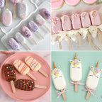 Sakolla 2 Pack Mini Popsicle Silicone Molds, 4 Cavities Oval Ice Pop Molds with 50 Wooden Sticks for Homemade Ice Cream, Cakesicles, Cake Pop (White)
