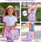 Initial Insulated Lunch Bag for Girls Kids, Back to School Gift, Reusable Leak-proof Lunch Box with Adjustable Strap for School Daycare Travel Picnic (Purple,F)