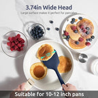 600℉ Heat Resistant Silicone Turner: U-Taste 13.6in Solid Kitchen Spatula Flipper, BPA Free Flexible & Thin Seamless Cooking Utensil for Flipping Egg, Pancake in Nonstick Cookware(Midnight Blue)