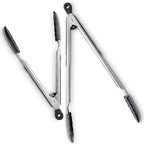 DI ORO Silicone Tongs for Cooking - Heat-Resistant Kitchen Tongs for Cooking with Silicone Tips - Small 9" & Large 12" for Nonstick Cookware - Stainless Steel Rubber Tipped (2pc, Black)