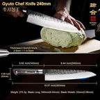 240mm Gyuto Knife, 9.5 Inch Japanese Chef Knife with AUS-8 Alloy Steel, Black Forged Japanese Carving Knives for Meat with Full-Tang Pakkawood Hanle, Premium Box for Husband, Dad