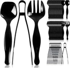 18 Count Plastic Serving Utensils Set, Disposable Serving Utensils for Catering Party Events, Including Black Plastic Spoons, Tongs and Forks (Black, 18pcs utensils)
