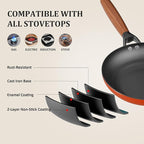YUTANN 10 Inch Nonstick Cast Iron Pan - Pre-Seasoned Skillet with Oil-Saving Diamond Textured, Removable Acacia Wood Handle, Compatible with All Stovetops & Oven