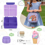 Lunch Box Kids with 5 Compartments, Insulated Food Jar & Utensil & Sauce Container & Lunch Bag & Silicone Collapsible Cup, Leak Proof Bento Box, BPA-Free & Dishwasher Safe-Soft Purple