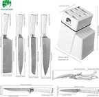 FULLHI 8pcs block Knife Set,chef's Knves Set with Block and Sharpener, Kitchen Knife Set,Multi-colour Handle, Gifts for Men Women