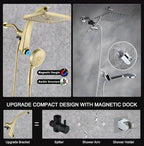 High Pressure Rain Shower Head: Upgrade Shower Heads with Handheld Spray Combo with Fixed Showerhead and 10 Sprays Handheld Shower Head, Detachable Shower head Built-in Power Jets