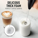 Zulay Kitchen Powerful Double Whisk Milk Frother Handheld - Foam Maker With Stand - Whisk Drink Mixer for Coffee, Mini Foamer for Latte, Matcha, Frappe, Hot Chocolate & Cappuccino (Metallic Black)