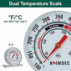 Oven Thermometer for Temperature Gauge, Safe for Inside Gas/Electric/Grill Smoker, Analog Dial Stainless Steel Oven Thermometers with Large Hanger & Base for Instant Reading in Cooking Baking