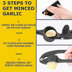 Premium Garlic Press Stainless Steel - Elevate Your Culinary Experience with Our Premium Garlic Mincer, Crusher & Peeler Set, Dishwasher Safe & Rust-proof (Matte-Black)
