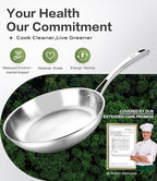 12 Inch Stainless Steel Pan, 5-Ply Clad Base 800℉ Safe Frying Pans for Even Heating, Premium Cookware for Induction, Gas,Electric&Oven