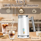 Milk Frother and Steamer, Non-Slip Stylish Design, Hot & Cold Milk Steamer with Temperature Control, Auto Shut-Off Frother for Coffee, Latte, Cappuccino, Macchiato (white)