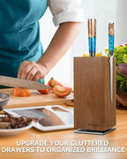 Magnetic Knife Block 360° Rotating Wood Universal Knife Holder with Four Side Ultra Strong Magnets, Knife Storage Rack with Removable Bristles, Multifunctional Storage for Kitchen Counter Top