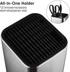 Universal Knife Block Without Knives,Modern Knife Holder for Kitchen Counter,Stainless Steel Knife Organizer with Scissors Slot & Sharpening Rod,Space Saver Rectangular Blocks & Storage - (Silver)