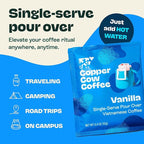 Copper Cow Coffee Premium Pour Over Single-Serve Vietnamese Coffee Pouches (8 pack) | Vanilla | Dark Roast | Flavored with Vanilla Beans | Convenient Vietnamese Ground Coffee Packets, Travel Friendly