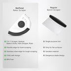 Nextrend BakerScraper – 5-in-1 Flexible Bowl Scraper, Bench Scraper and Dough Scraper with Stainless Steel Edge, Ruler & Herb Stripper – BPA Free, Dishwasher Safe - Gray