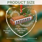 Personalized Harmonica Musical Instrument Glass Ornaments, Harmonica Christmas Tree Ornament 2025, Custom Music Lover Christmas Ornament with Text Name & Year, Keepsake Gift for Music Teacher