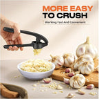 Kitchen Garlic Press, Rust Proof & Dishwasher Safe Garlic Mincer, Durable Garlic Crusher Set with Peeler＆Brush, Easy to Clean and Squeeze, Black