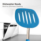 Kitchen Mama WaltzGrip Platinum Silicone Pancake Spatula Turner: Heat Resistant Flexible, Stainless Steel Core, Nonstick, Dishwasher Safe, Flipper – Ideal Kitchen Cookware for Eggs, Fish, Meat (Blue)