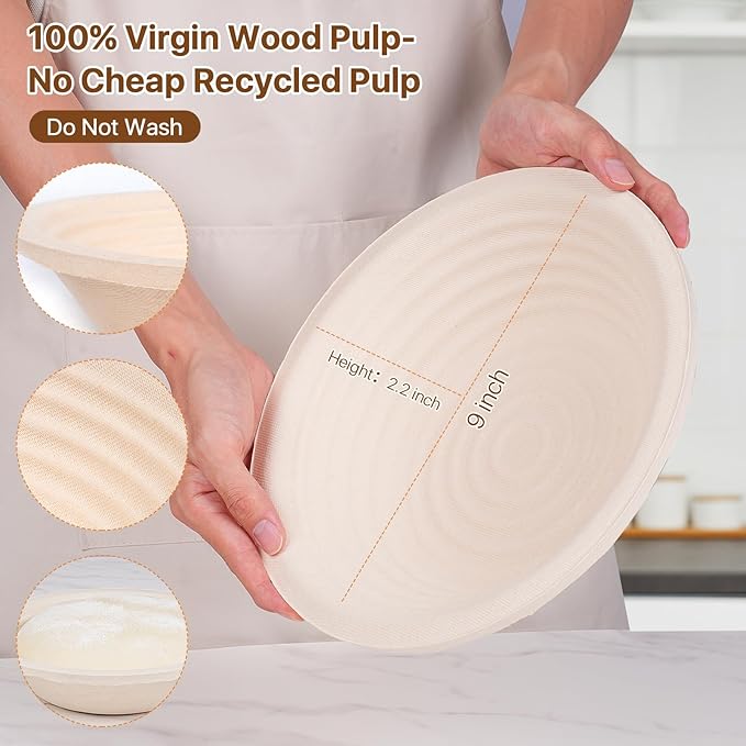 Non-Stick Oval Wood Pulp Banneton Bread Proofing Basket Set Of 2, Sourdough Banneton Basket Set, Bread Making Tool Brotform Sourdough Bread Baking Supplies