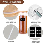 Glass Food Jars with Lids,31oz Glass Storage Containers with Airtight Bamboo Lids,Round Glass Canister Set of 4, Pantry Organizers and Storage for Cookie Flour Oat Pasta Tea Coffee Bean