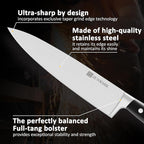 Knife Set, 7 Piece Sharp Chef Knife Set with Solid Wood Block, Unique One-Sided Magnetic Design, Full-tang Stainless Steel Knife Block Set for Home and Restaurants, Elegant Black