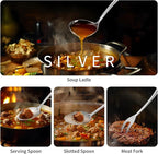 304 Stainlss Steel Kitchen Utensils Set, 11 Pcs Long Metal Cooking Utensil Gadgets Tools Set with Spatula, Spoon, Ladle, Skimmer, Turner, Pasta Server, Tongs(Mirror Polished, Dishwasher Safe)