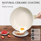 GiPP Ceramic Nonstick Deep Frying Pan Skillet, 12" Saute Pan with Lid, Induction Cookware Non Stick Cooking Pan, PTFE PFOA PFOS APEO Free,White