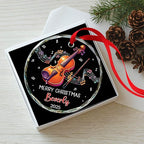 Personalized Musical Instrument Xmas Glass Ornaments, Violin Instrument Ornament for Violin Lovers, Custom Text & Name Violinist Christmas Keepsake, Music Teacher Glass Ornament 2025