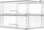 Vtopmart 2 Pack Large Stackable Storage Drawers,Easily Assemble Clear Acrylic Bathroom Closet Undersink Organizers,Plastic Storage Bins for Cabinet,Kitchen Pantry,Medicine Organization