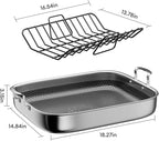 COOKER KING Stainless Steel Nonstick Roasting Pan with Rack, Roaster Turkey Pan Dishwasher and Oven Safe, Compatible with All Cooktops (Rectangular, Large)