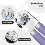 Beneno Heavy Duty Hand Can Opener Manual with Magnet, Durable Sharp Carbon Steel Blade Smooth Cutting, Big Effort-Saving Knob, Soft Grip Handle, Multifunctional Kitchen Tool with Bottle Opener, Purple